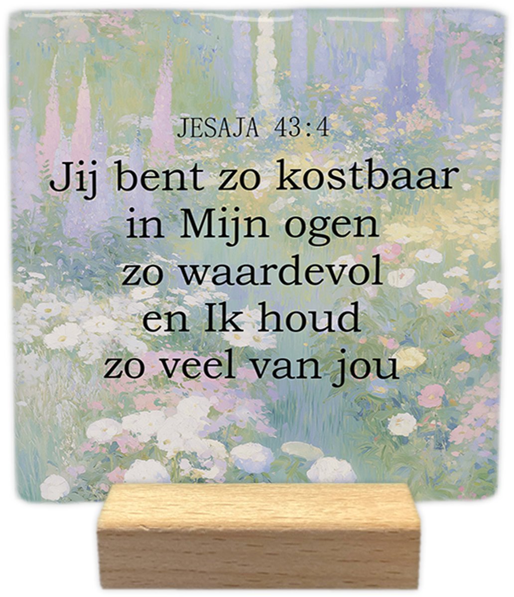 Artige Decoratie tegel - Jesaja 43:4 - keramisch - 10x10 cm - inclusief houder Groen