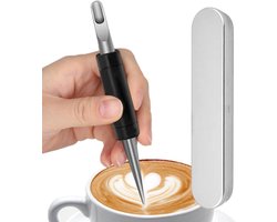 Latte Art Gereedschap - Tekengereedschap Koffie - Koffie Decoratie - Dubbelzijdig Ontwerp - 14.7 cm - Zwart
