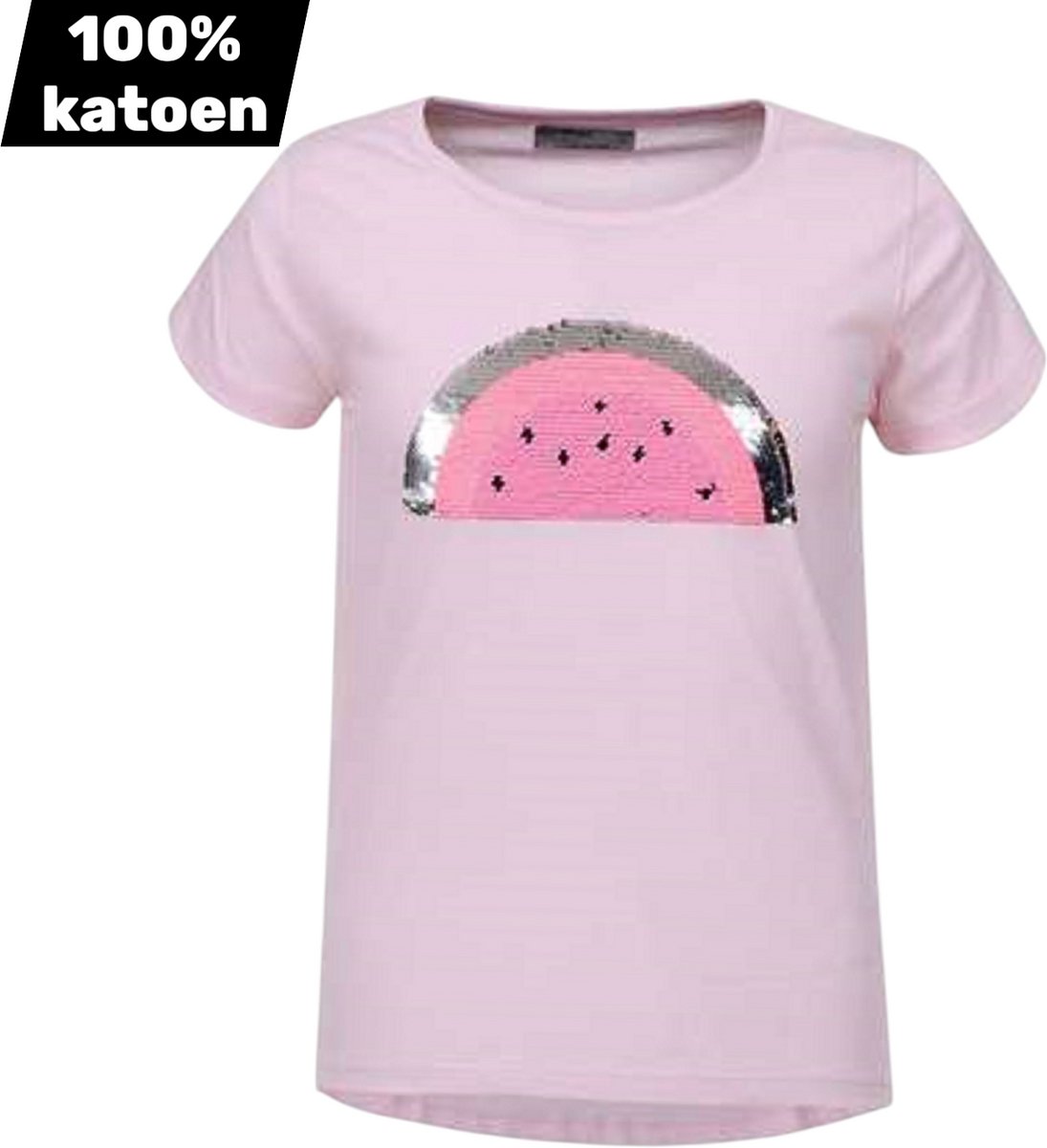 T-shirt 100% katoen roze watermeloen glitter 104