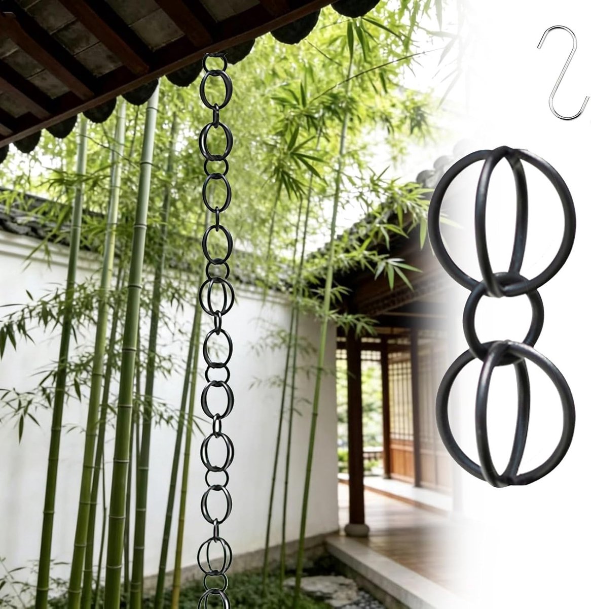 Regenketting - Waterafvoer - Decoratieve afwatering - Aluminium constructie - Tot 5 meter - Zwart