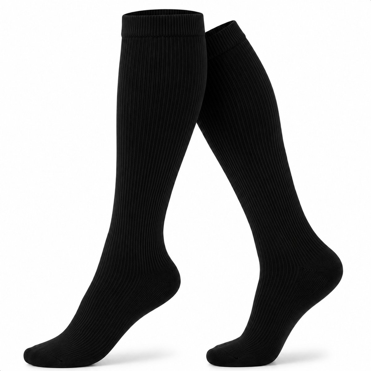 Alyze Compressie kousen - 1 paar - Maat 35-38 - Hoog - Sokken voor mannen & vrouwen - Steunkousen - Doorbloeding, Hardlopen, Vliegtuig, Bed - Zwart