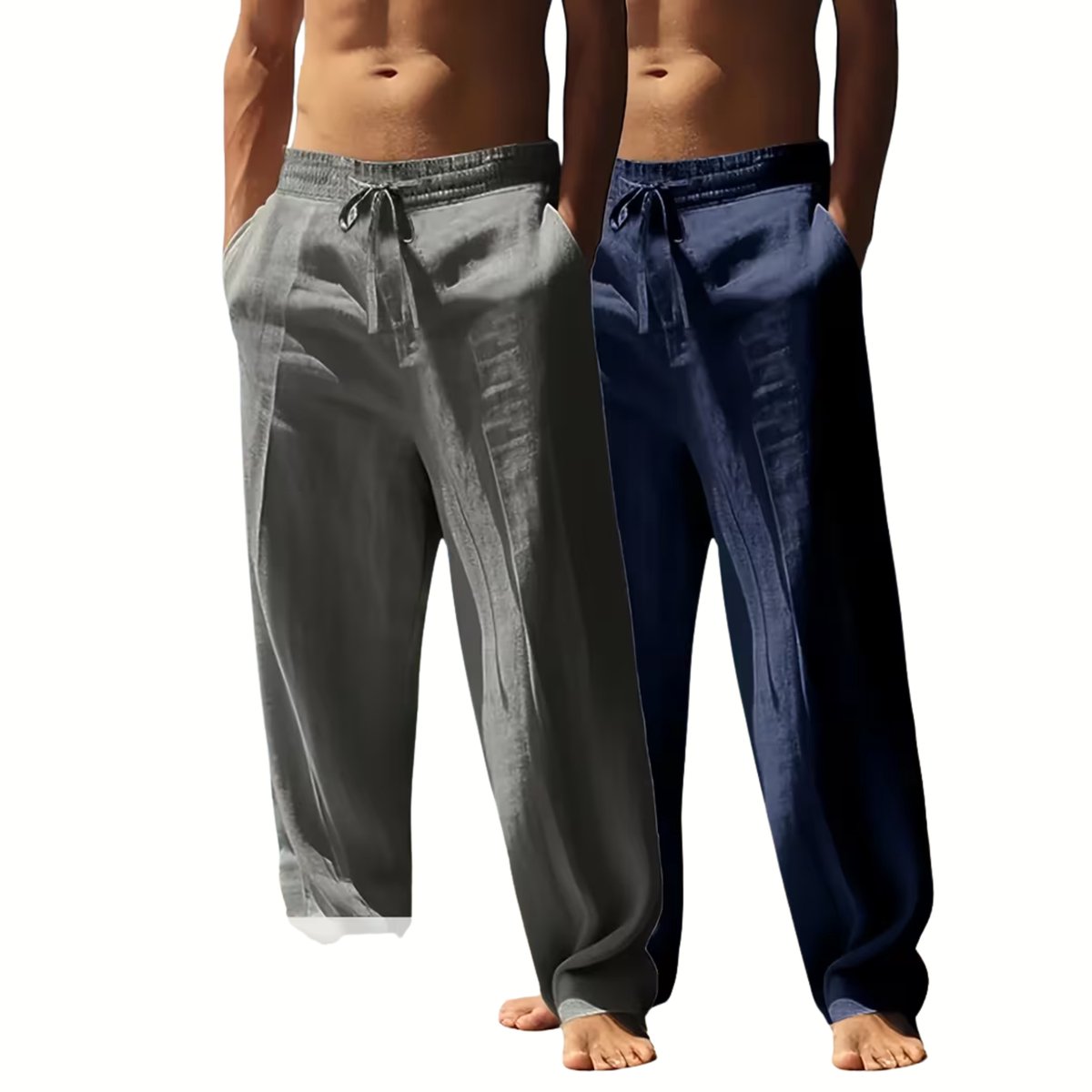 Currero Linnen Broek Heren - Zomerbroek - Volwassenen - Lange Broek - Pantalon - Strandbroek - Zomer - Ibiza Stijl - Grijs + Marineblauw - M