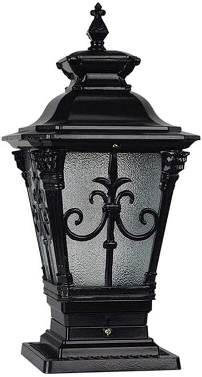 Glazen Lantaarn - Tuinverlichting Pilaarlamp - Buiten Verlichten - Waterdicht Aluminium Frame - 46 cm Hoog - Zwart