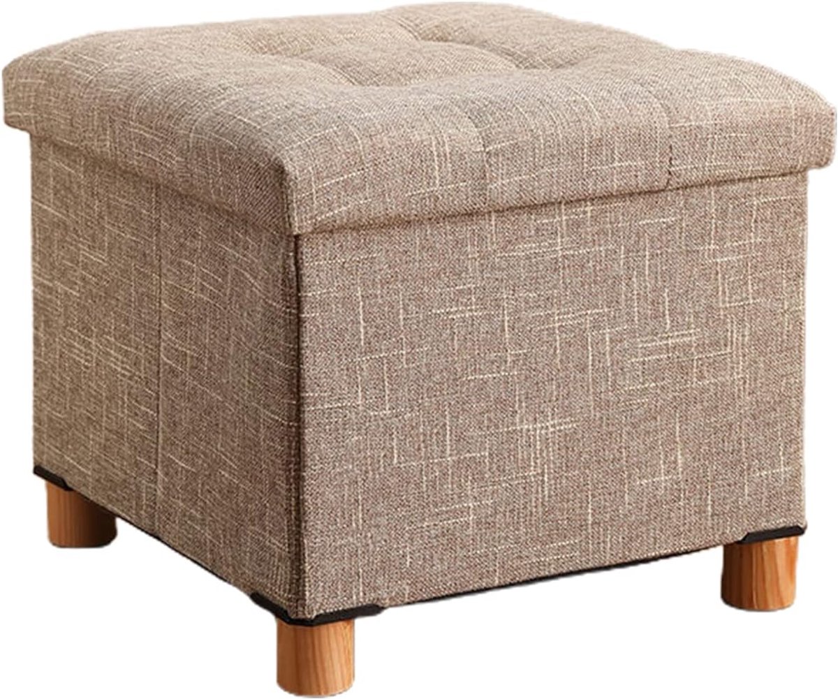 Opvouwbare Opberg Poef - Voetenbankje Krukje - Woonkamer Organiseren - Met Houten Poten - 30 cm - Multicolor