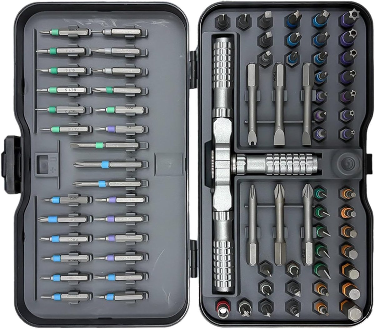 Ratelschroevendraaier Set - Handgereedschap Kit - Meubels Monteren - 79 Delige Bits - 18 cm Lengte - Grijs
