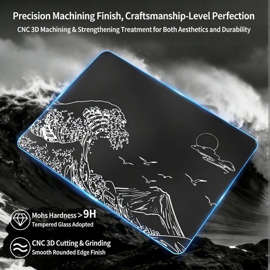 Gaming Muispad - Glas Muismat - Precisie Gaming - Nano Geëtst Glas - 410x310mm - Zwart — afbeelding 5