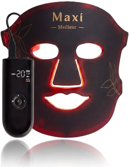 Maxi Meilleur® Pro Series - led masker lichttherapie – uw verbeterde anti aging routine met lichttechnologie - led gezichtsmasker - huidverjongingsapparaat gezicht - collageen masker - Red Light Therapy - rood licht therapie - LED Face Mask Black