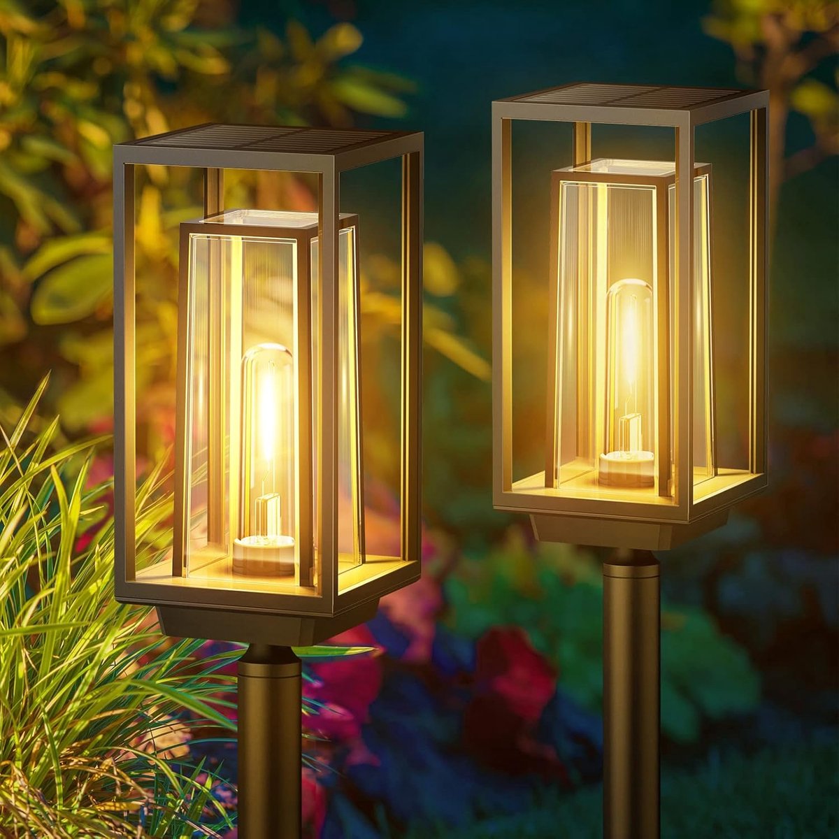 Zonnelampen Tuin - Moderne Verlichting - Buiten Decoratie - Lange Werktijd - 2 Stuks - Zwart