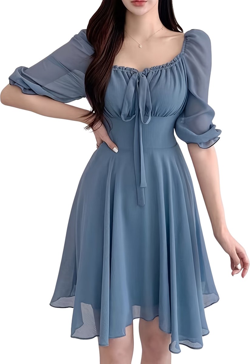 Currero Zomerjurk Dames Zomerjurken Volwassenen Vrouwen Midi Jurk Ibiza Stijl Sundress Dress Pauwblauw XS