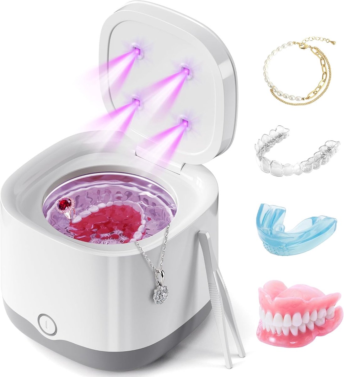 Ultrasone Reiniger - Reinigingsapparaat Mondhygiëne - Tandheelkundige Hulpmiddelen Reinigen - 45000Hz Hoge Frequentie - 200ml Capaciteit - Wit