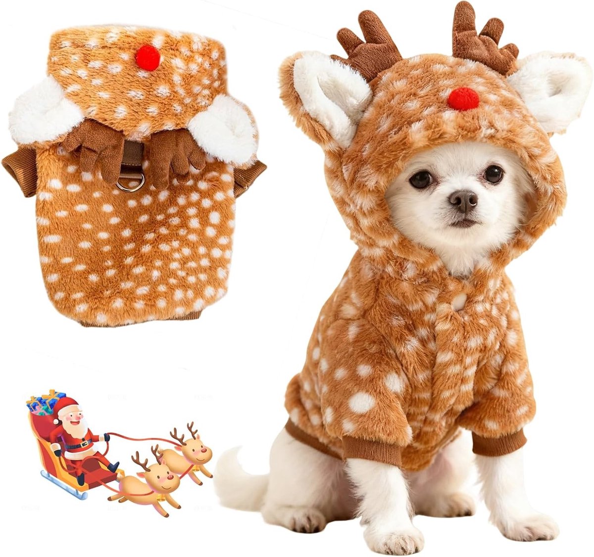 Kerstkostuum voor Honden en Katten, Inclusief Hoed, Reindeer Kostuum voor Kleine Huisdieren, Feestelijke Dierenoutfit