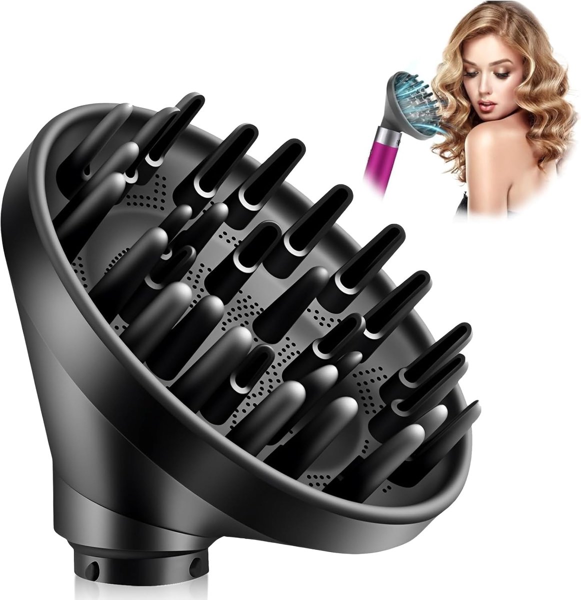 Haardroger Accessoire - Styling Opzetstuk - Volume Creëren - Gelijkmatige Luchtdistributie - 1x1x1 cm - Zwart