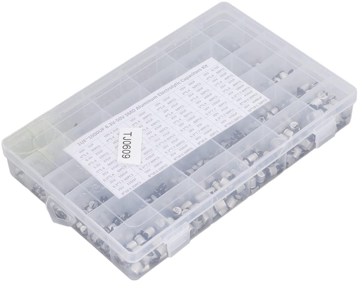 Set van 1520 SMD condensatoren, assortiment van aluminium elektrolytische capacitors, 1uF-1000uF, 36 waarden, inclusief opbergdoos voor elektronische projecten