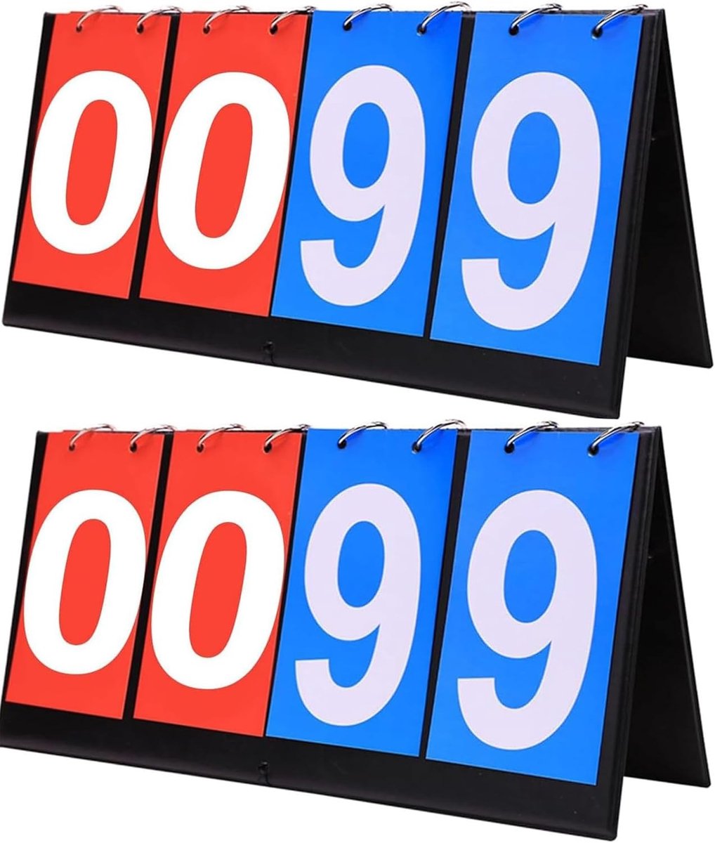 Handmatige 4 Digit Flip Scoreboard - 2 Stuks, Draagbare Multifunctionele Indicator voor Sporten zoals Basketbal, Voetbal en Volleybal, 0-99 Scorerecords