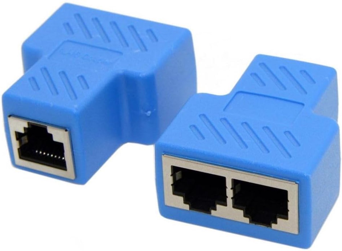 Netwerk Splitter Adapter - RJ45 Splitter Ethernet Switch - Netwerk Uitbreiden - Twee Apparaten Delen - 2 Stuks - Blauw