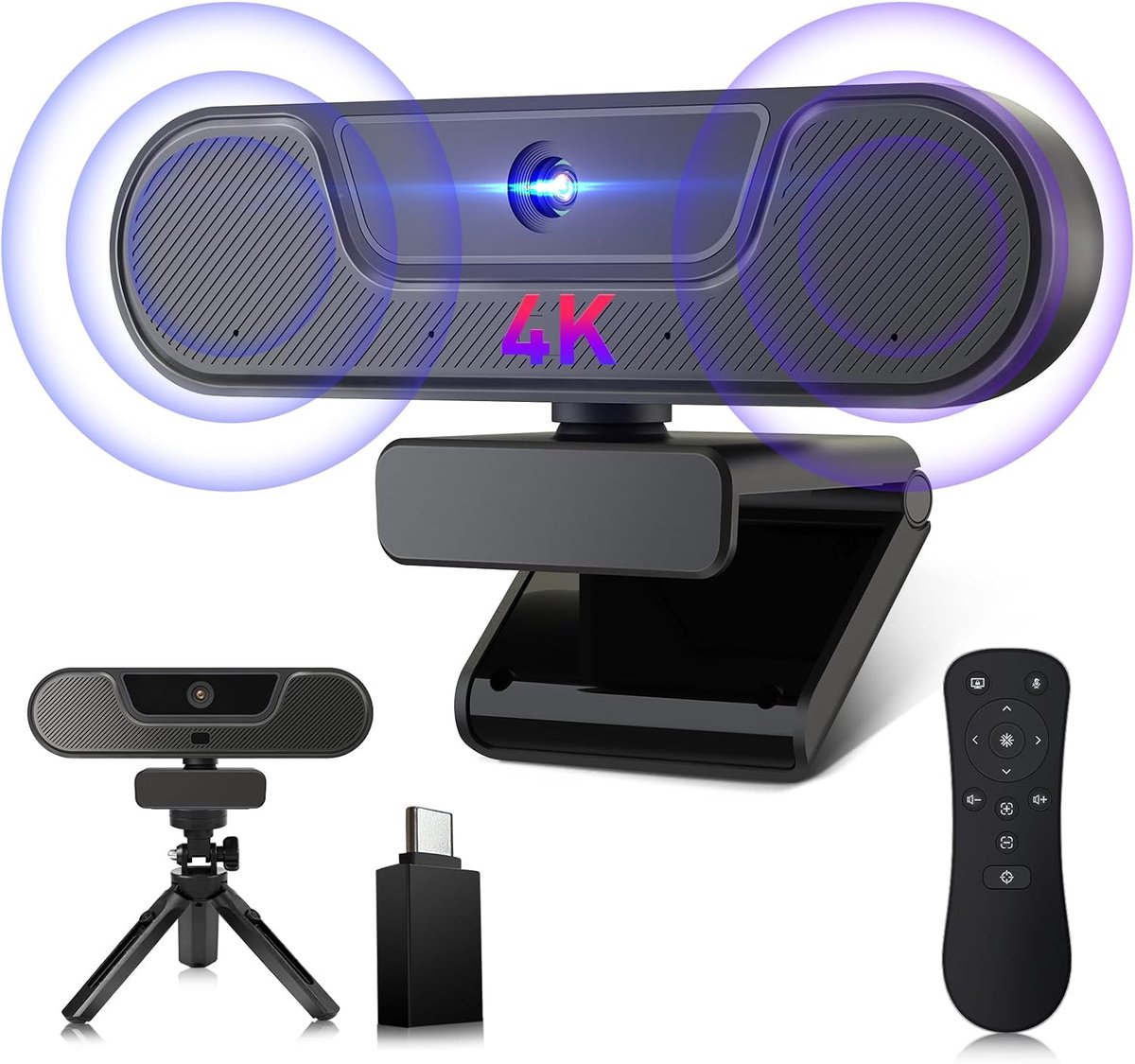 4K Webcam - Webcam met microfoon - Videoconferenties - 112 graden groothoek - 4K resolutie - Zwart