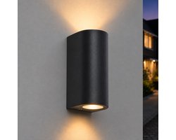 Luminize Luminize® Buitenlamp Cilinder - Wandlamp voor Buiten - Voordeur, Tuin, Schutting en Wandverlichting - Up & Down Verlichting - 2X GU10 Fitting - Zwart