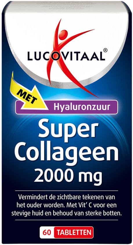 Lucovitaal Super Collageen 2000 mg tabletten met hyaluronzuur. Doos met 60 tabletten.