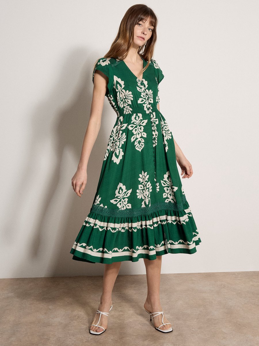 Midi-jurk met folkbloemenprint