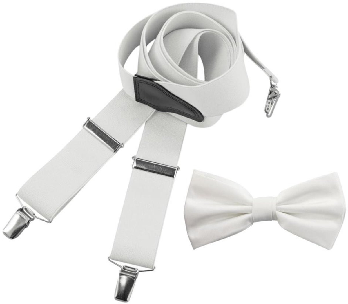 Baxter & Bow - Bretels & Vlinderdas Set Heren Wit – Brede bretels met vlinderdas - wit