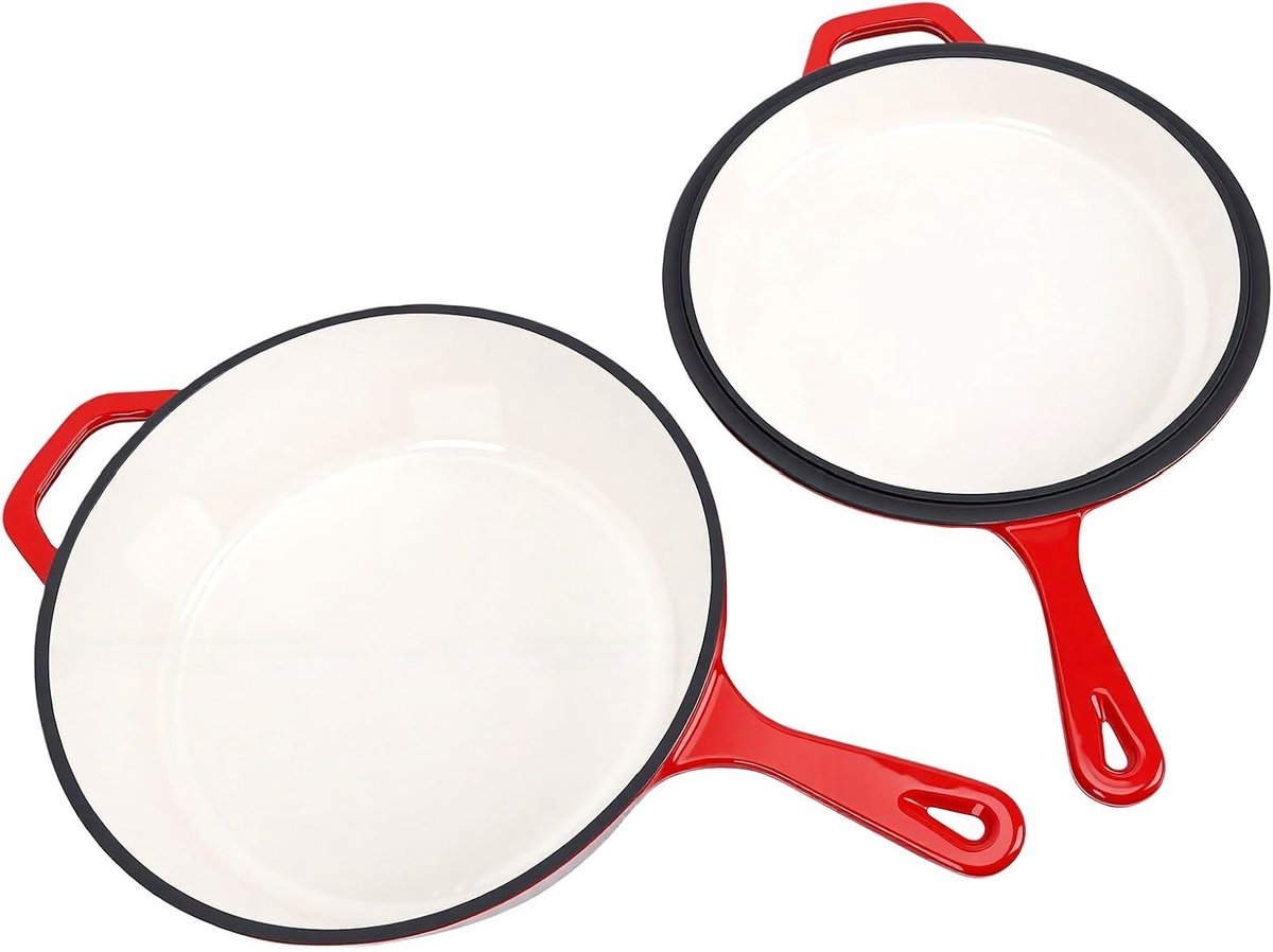 Geëmailleerde Koekenpan Gietijzeren Pan Veelzijdig Koken Anti-aanbak Coating 26 Cm Rood