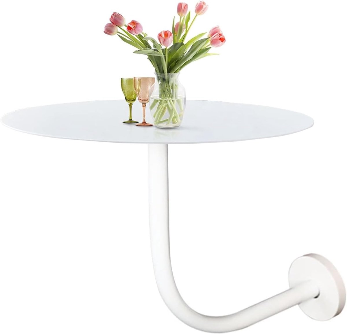 Eettafel Ronde Tafel - Kleine Kantoortafel - Ruimtebesparend Werken - Muurbevestiging L-beugel - 40x40x45cm - Wit