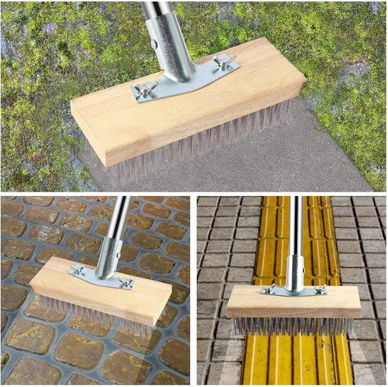 Bezem Met Steel - Terrasborstel Betonborstel - Mos Onkruid Verwijderen - Verstelbare Lange Steel - 165 cm - Zilver — afbeelding 5