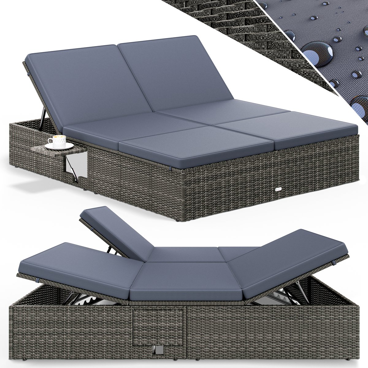 Casaria Ligbed - Tweepersoons Polyrattan 200x160cm Verstelbaar - Grijs