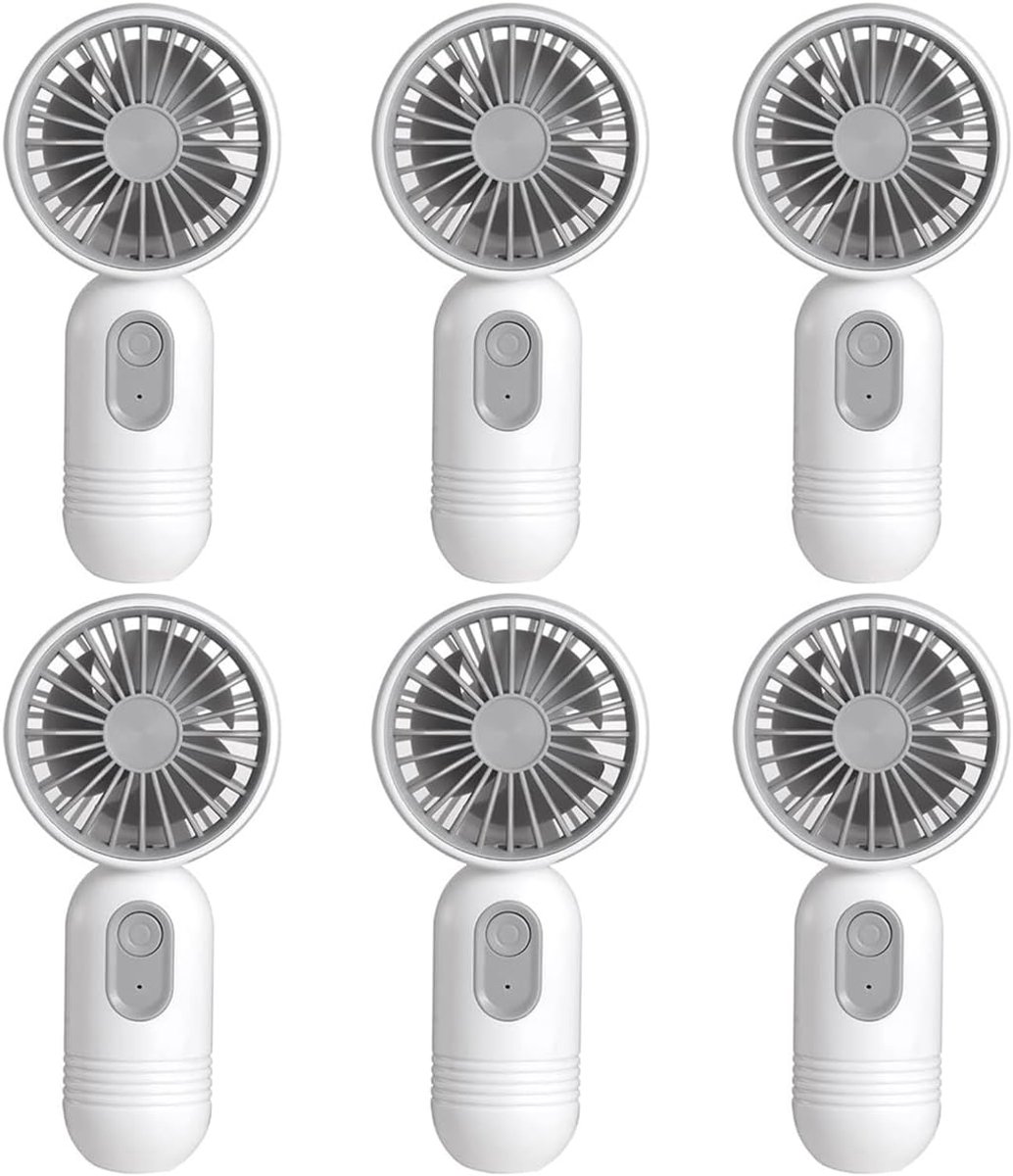 Mini draagbare ventilatoren (6 stuks), schattige, lichtgewicht handventilatoren op batterijen, 3 windsnelheden, USB oplaadbaar, wimperventilator, unisex, geschikt voor kantoor, buiten, reizen en kamperen - wit.