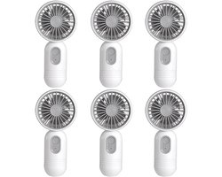 Mini draagbare ventilatoren (6 stuks), schattige, lichtgewicht handventilatoren op batterijen, 3 windsnelheden, USB oplaadbaar, wimperventilator, unisex, geschikt voor kantoor, buiten, reizen en kamperen - wit.