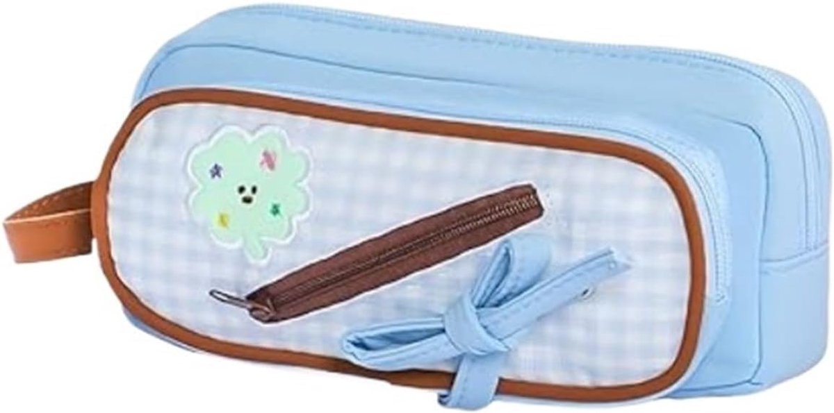 Pennenetui met handvat - Potloodetui organizer - Bureau benodigdheden - Grote capaciteit - 21x8x9cm - Blauw