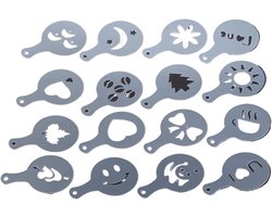 Koffie Stencils - Barista Sjabloon - Decoratie Maken - Set van 16 - 8.5cm Diameter - Willekeurig