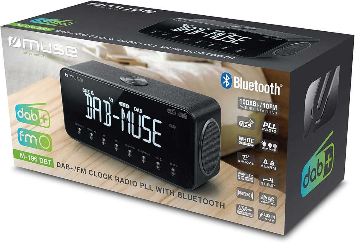 Klokradio - Donkergrijs - DAB+ en FM - Bluetooth verbinding - Voor Thuisgebruik