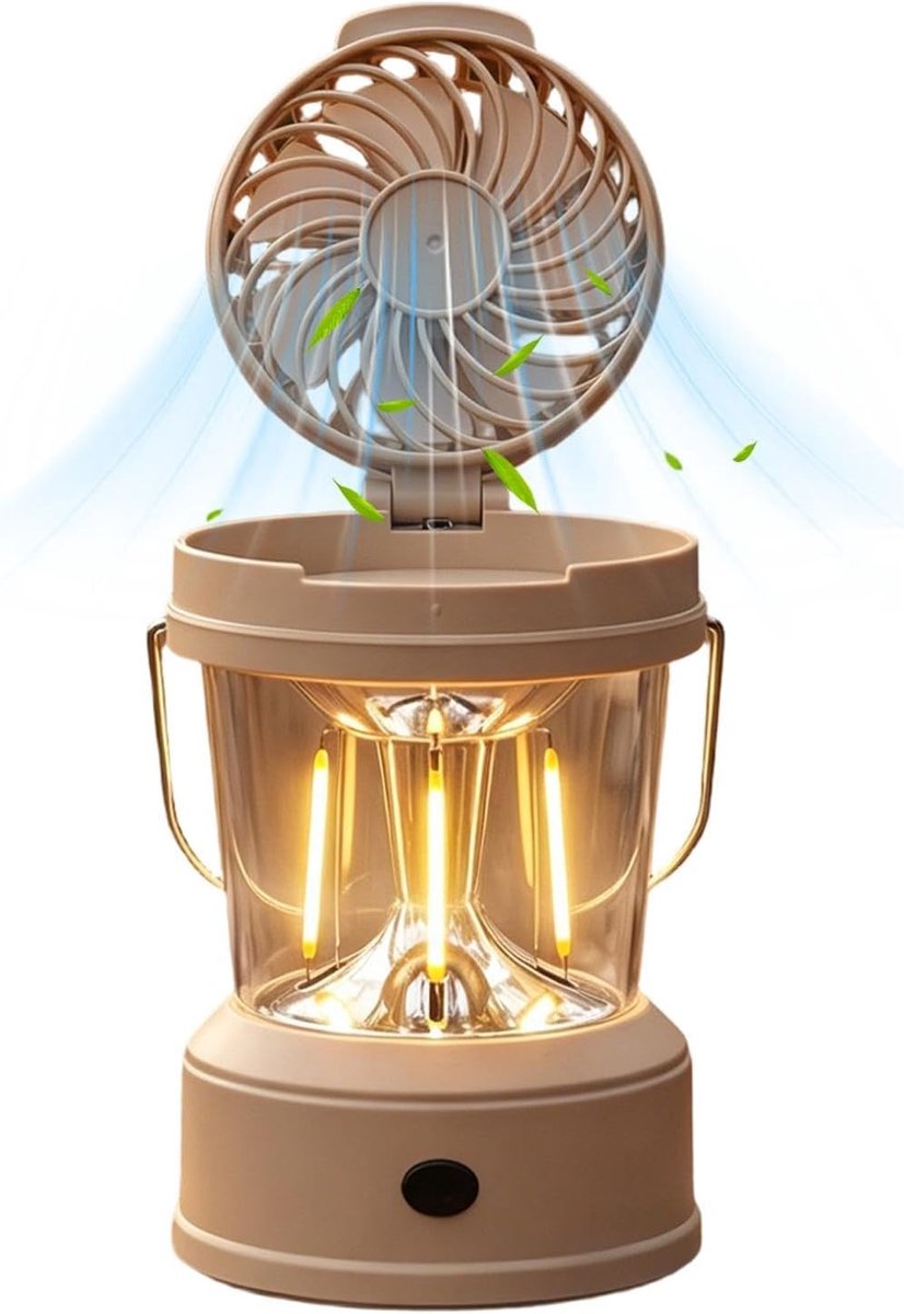 Campinglamp met ventilator - Draagbare lantaarn - Buiten avonturen - 2-in-1 ontwerp - 18x10cm - Wit