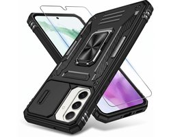 Coque Podec compatible avec Samsung Galaxy A57 - Coque de téléphone noire - Coque anti-choc - Coque blindée hybride avec anneau de béquille et protecteur d'écran