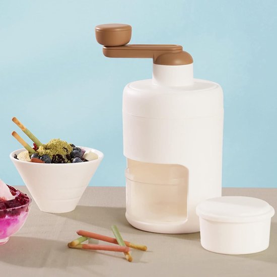 Ijsblokjesmachine - ijsmachine - Handmatige Ijsmachine voor Geschaafd Ijs - Premium Ijsbreker - met Roestvrijstalen Messen - Sneeuwkegel en Slush Maker - met Antislipbodem - Handbediende Ijs Crusher - voor Smoothies en Cocktails - Wit — afbeelding 4