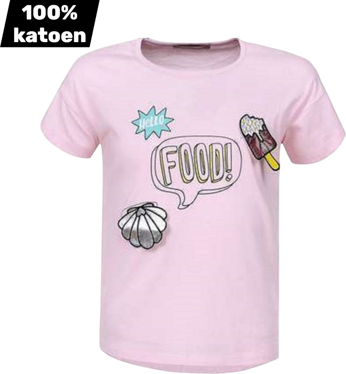 T-shirt 100% katoen roze hello food 158