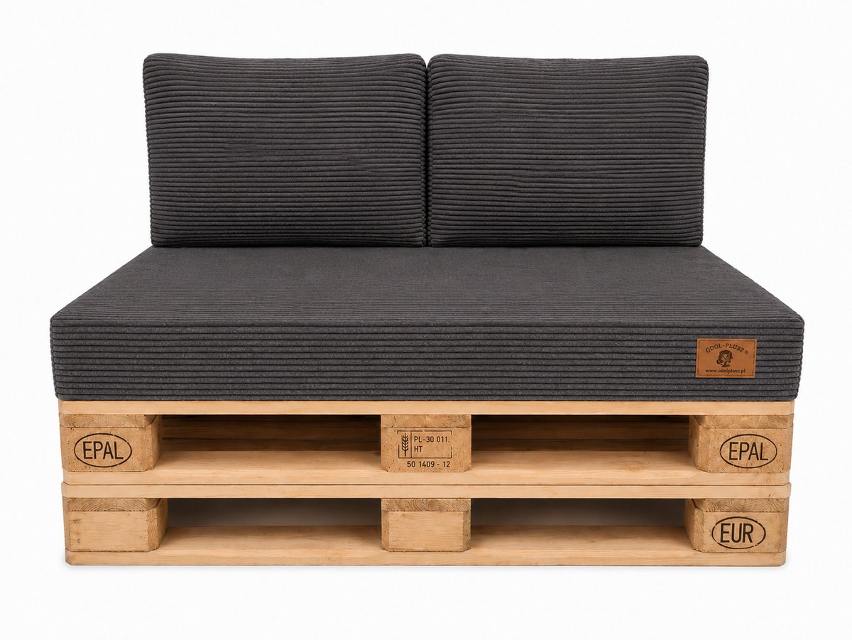 Palettenset Kussens Grafiet 120x80 cm met 2 Rugkussens 60x40 cm – Corduroy Palletkussens voor Tuin, Balkon en Terras
