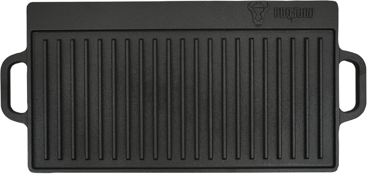Gietijzeren Grillplaat - Omkeerbare Bakplaat - Buiten Koken - Voorgebrand Gietijzer - 50 x 23 cm - Zwart