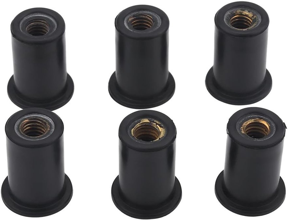 Set van 6 M6 zwarte duurzame rubberen moeren voor motoren, kajaks en boten - Perfecte bevestiging voor accessoires