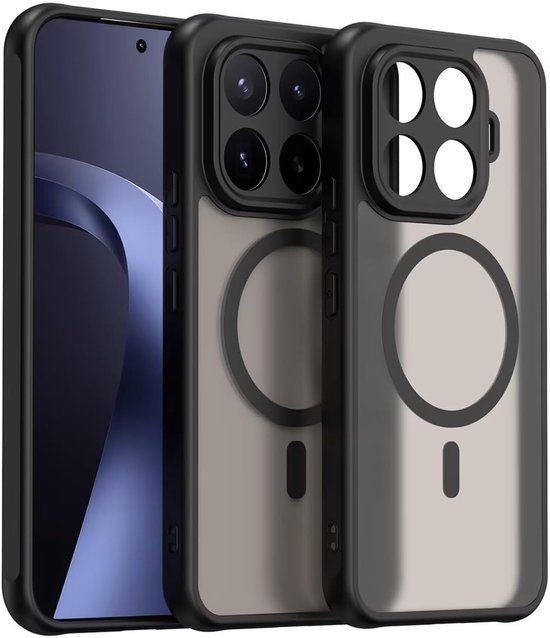 Coque noire Casemania pour Xiaomi 17T Pro avec dos mat transparent et anneau magnétique.