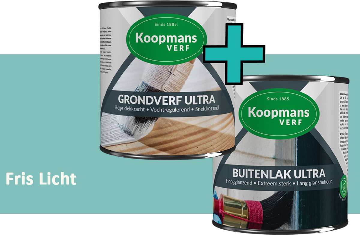 Koopmans Grondverf Ultra en Buitenlak Ultra - Grondverf Lakverf set - Buiten - Fris Licht – 2x – 750 ml