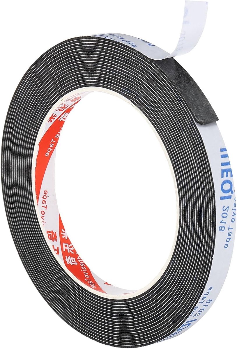 Foam Sealing Tape 5 m - 10 mm Breed en 1 mm Dikte, Enkelzijdig voor Meubel- en Deurklinkafdichting, Raam- en Pijpisolatie, Zwart