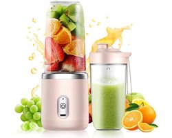Draagbare mixer - Smoothie maker - Gezonde drankjes maken - 6 RVS messen - 400 ml - Roze