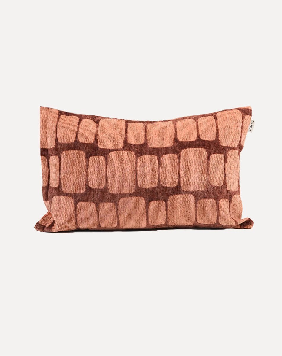 DOGGUO® Luxe Sierkussens - 60x40 cm - Kussens Woonkamer - Decoratie en Bank Kussen voor Binnen - Afneembare Hoes - Jacquard Stof - Vierkant Print Bruin Oranje