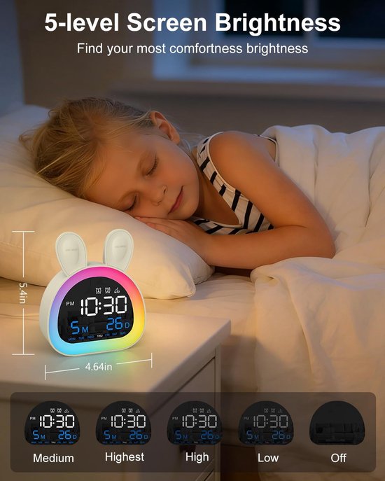 Kinderwekker Slaaptrainer - Digitale wekker nachtlampje - Kinderslaapkamer inrichten - 9 Kleuren Nachtlampje - Oplaadbaar - Crèmetinten — afbeelding 5