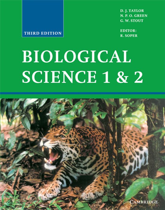 Boek 'Biological Science 1 & 2', derde editie, met een jaguar die in de jungle ligt.