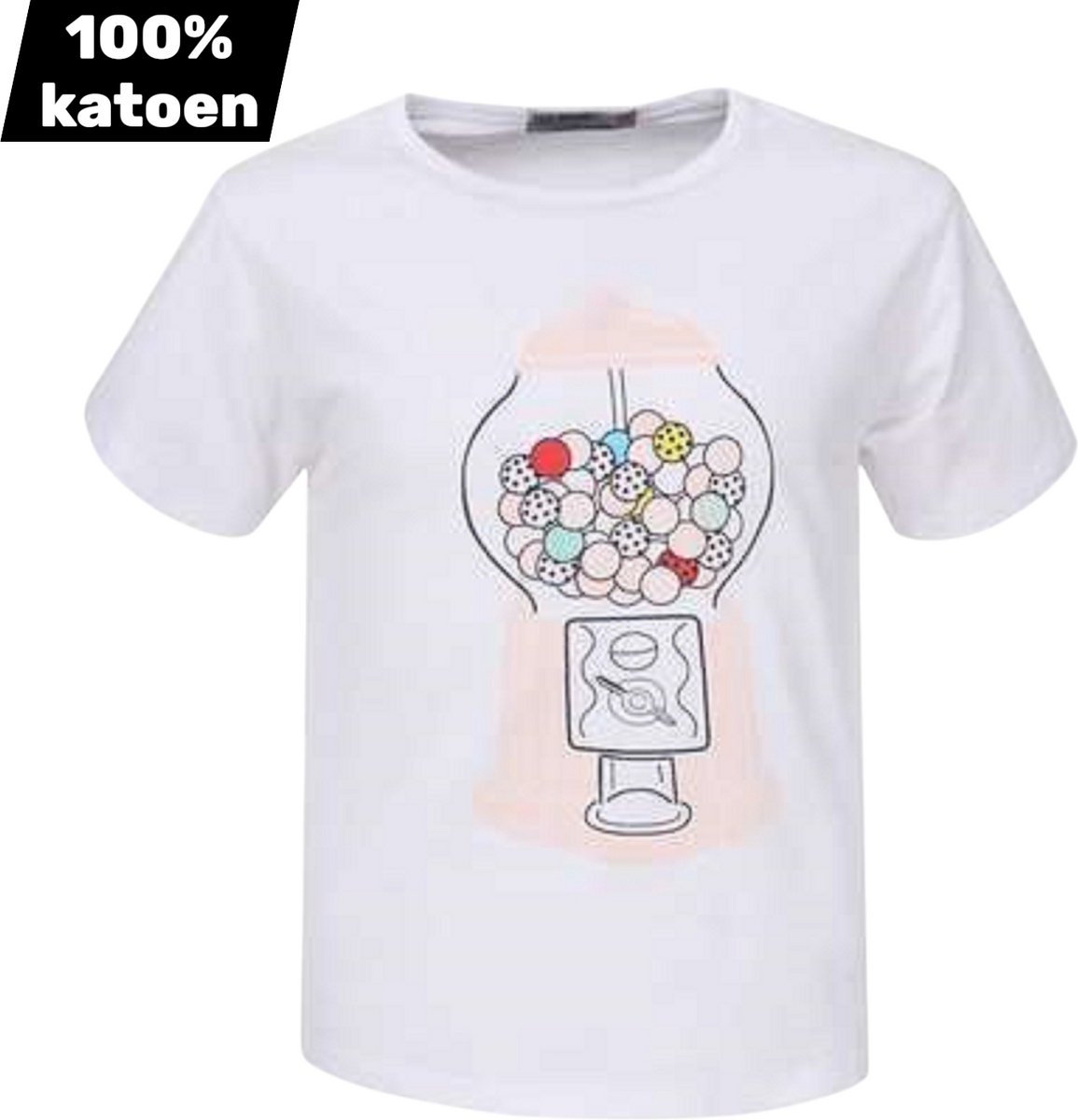 T-shirt 100% katoen snoepmachine wit 104