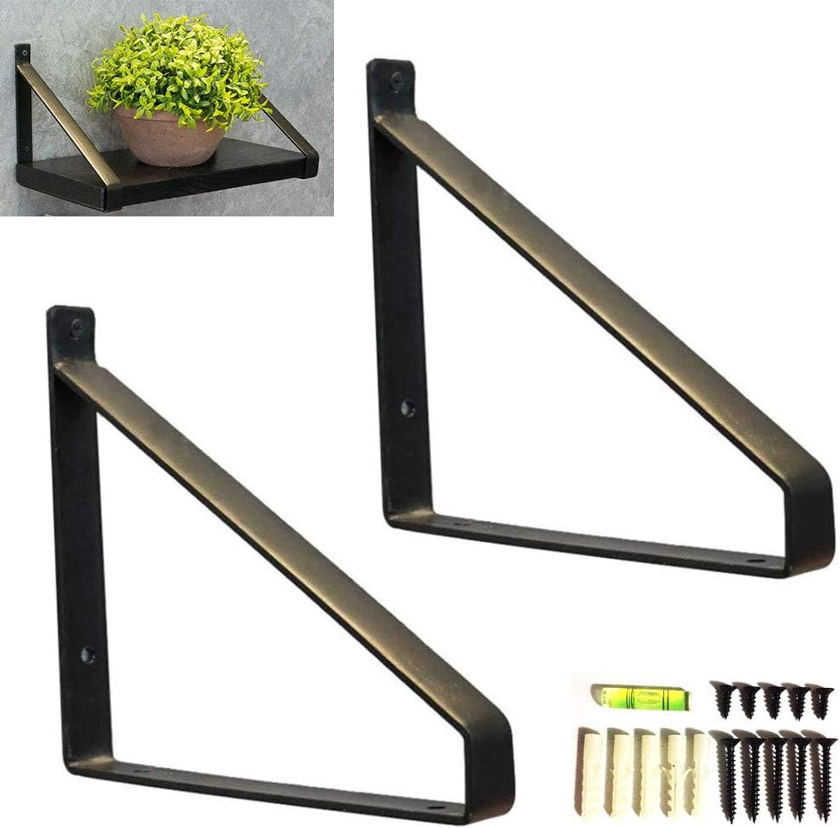 Plankhouder Set - Wandsteun Steunen - Planken Bevestigen - Sterk Draagvermogen - 30 cm - Zwart