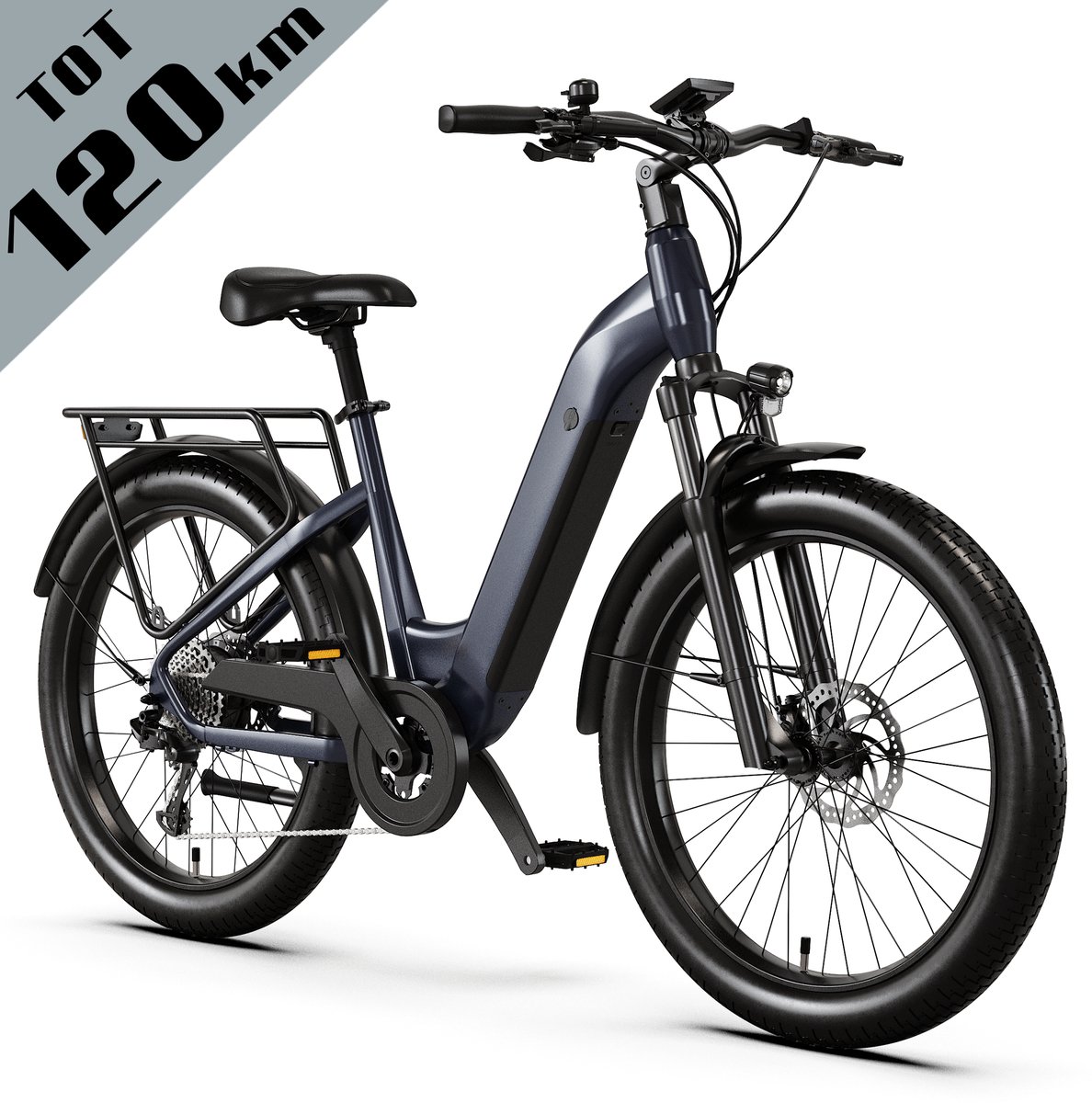 Vankel GUNAI P2 26 inch elektrische fiets - tot 120 km actieradius - 48V 15Ah LG accu - verende voorvork met lock-out functie - hydraulische schijfremmen - Shimano 7 versnellingen - dubbele krachtsensor - aluminium frame - antracietgrijs